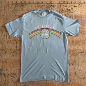 Vintage St Louis Gateway Arch Rainbow T Shirt Blue 80s Single Stitch Tee Jays L